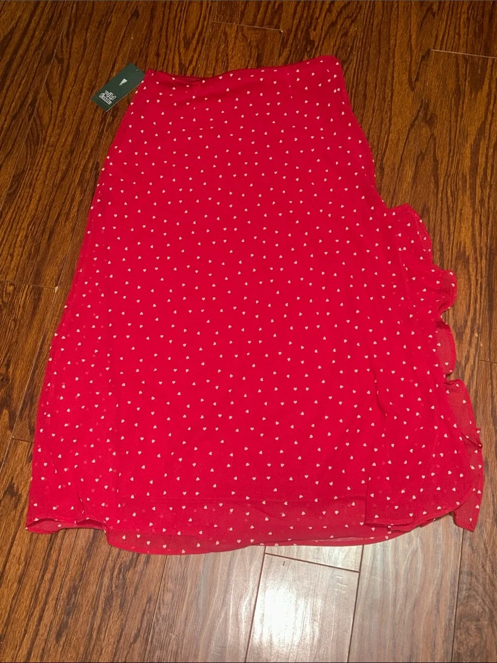 wild fable Red Heart Print Ruffle Maxi Skirt